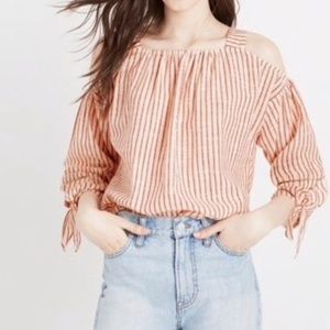 Madewell Red Stripe Cold-Shoulder Blouse sz small